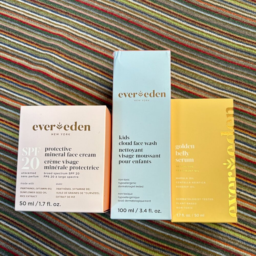 Bundle of 3 New Ever Eden Products: Face Wash, Belly Serum, Face Cream